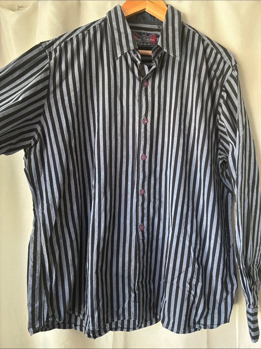 English Laundry Black and Gray Vertical Stripe Button-Down Shirt